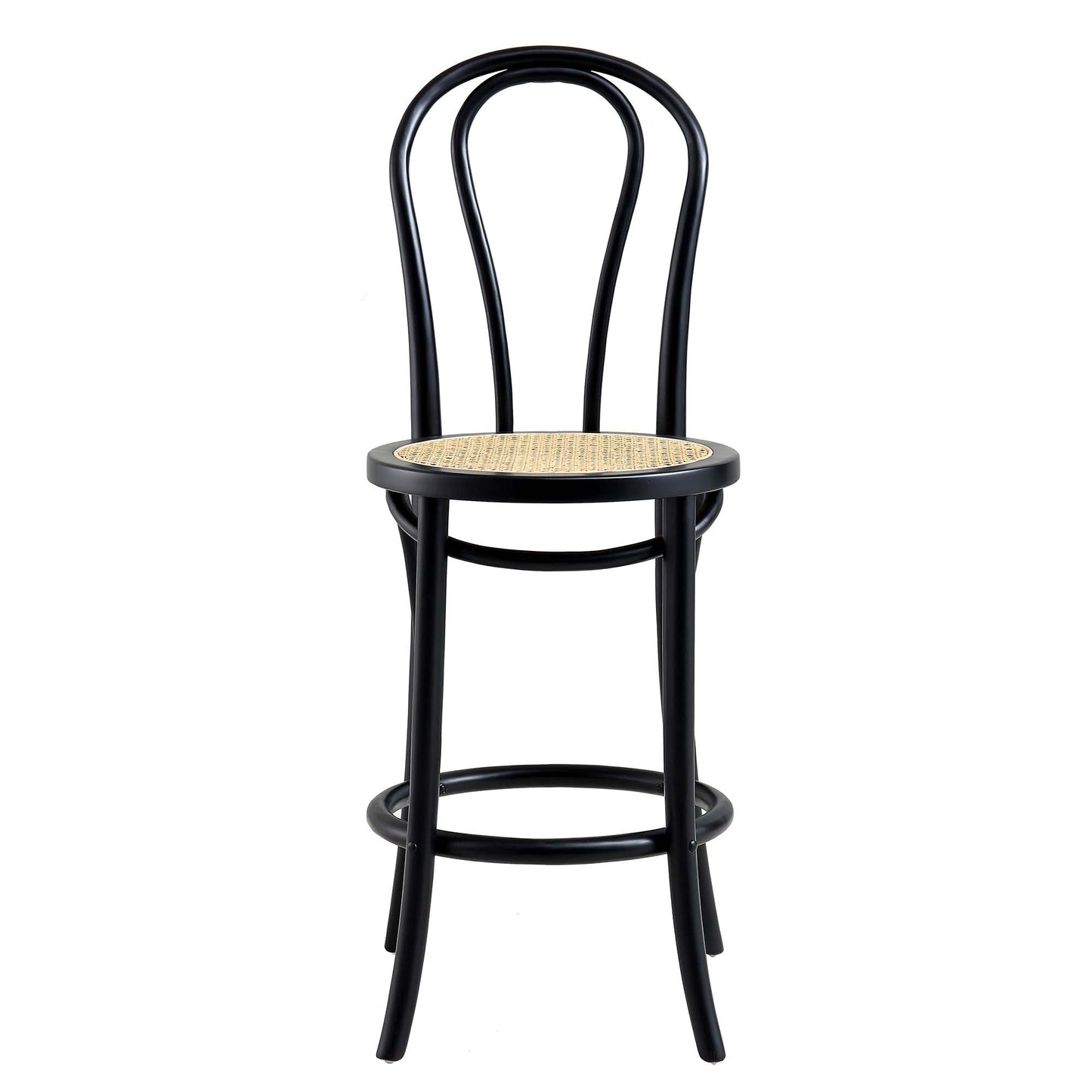 Tabouret de bar Camille en bois d'orme et rotin courbé, noir