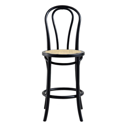 Tabouret de bar Camille en bois d'orme et rotin courbé, noir
