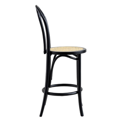 Tabouret de bar Camille en bois d'orme et rotin courbé, noir