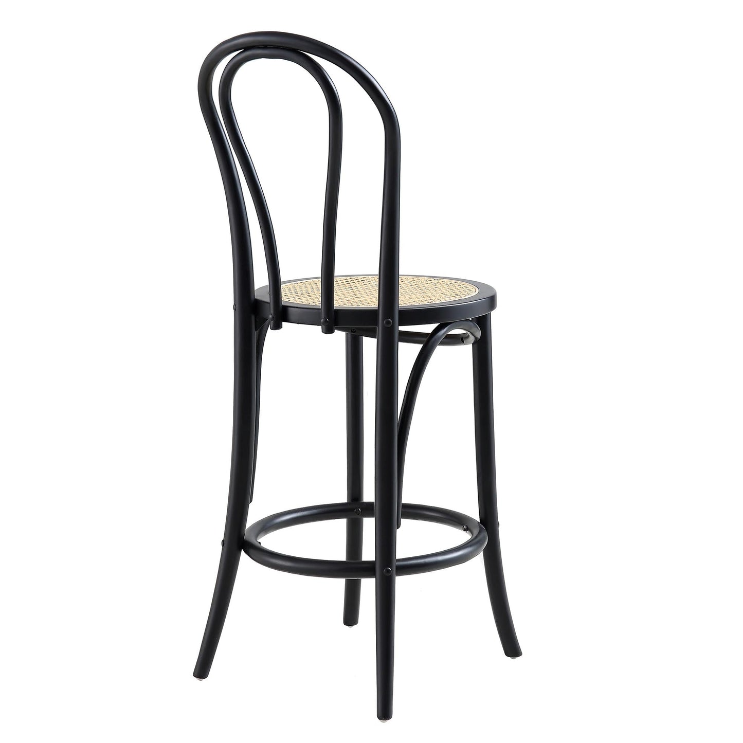 Tabouret de bar Camille en bois d'orme et rotin courbé, noir