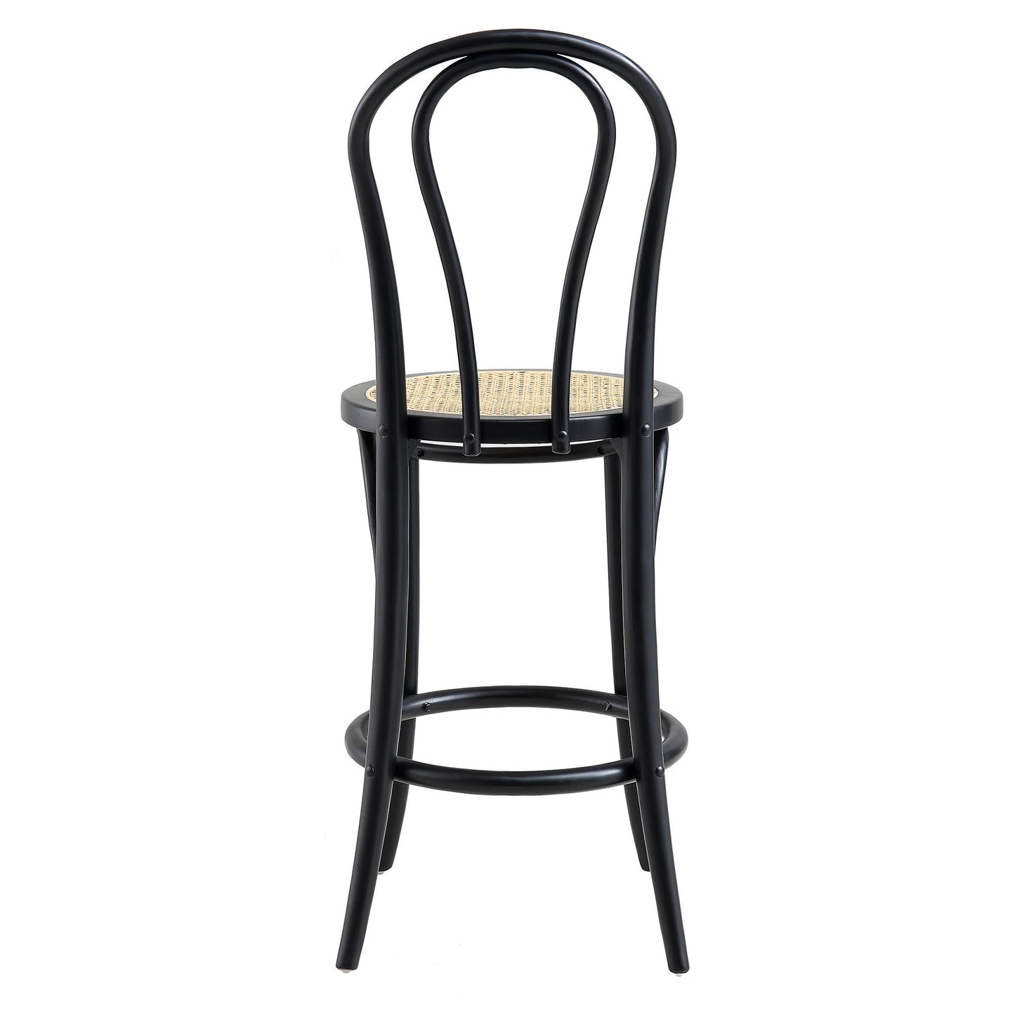 Tabouret de bar Camille en bois d'orme et rotin courbé, noir