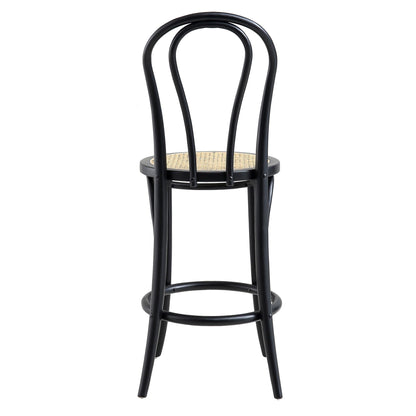 Tabouret de bar Camille en bois d'orme et rotin courbé, noir