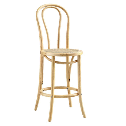 Tabouret de bar Camille en bois d'orme et rotin courbé, naturel