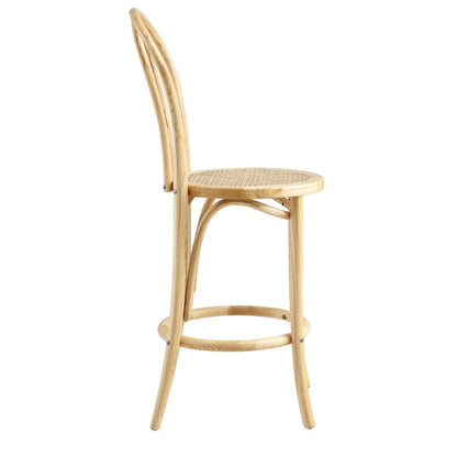 Tabouret de bar Camille en bois d'orme et rotin courbé, naturel