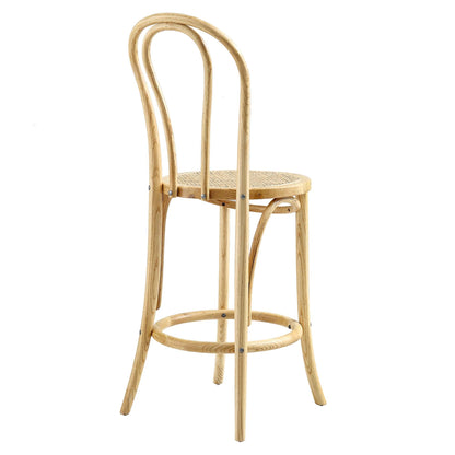 Tabouret de bar Camille en bois d'orme et rotin courbé, naturel