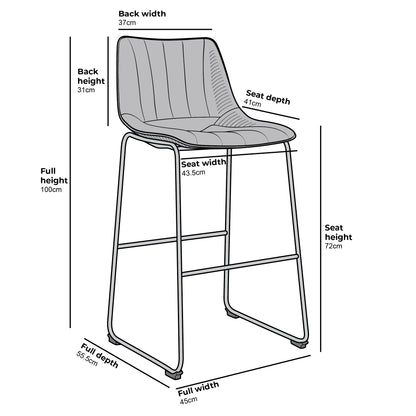 Ensemble de 2 tabourets de bar Sutton avec dossier cannelé (velours bleu)
