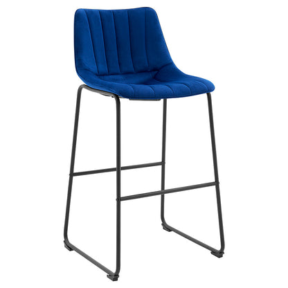 Ensemble de 2 tabourets de bar Sutton avec dossier cannelé (velours bleu)