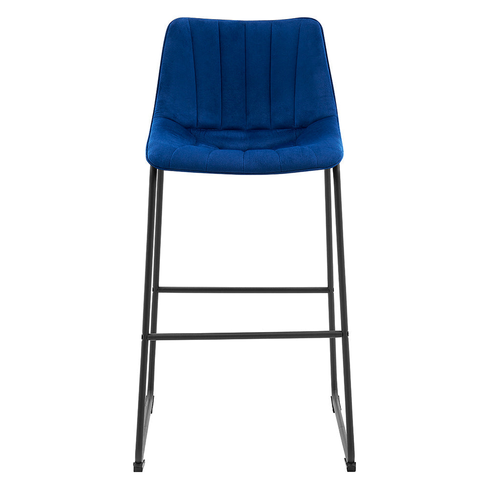 Ensemble de 2 tabourets de bar Sutton avec dossier cannelé (velours bleu)