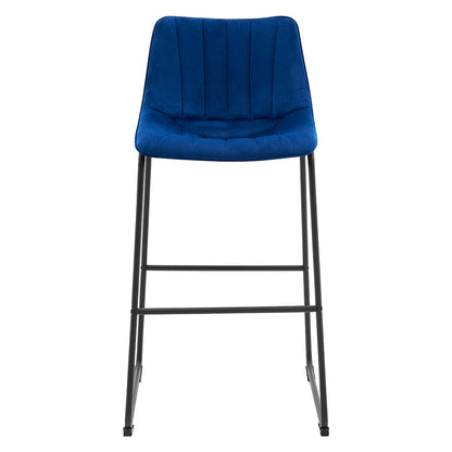 Ensemble de 2 tabourets de bar Sutton avec dossier cannelé (velours bleu)