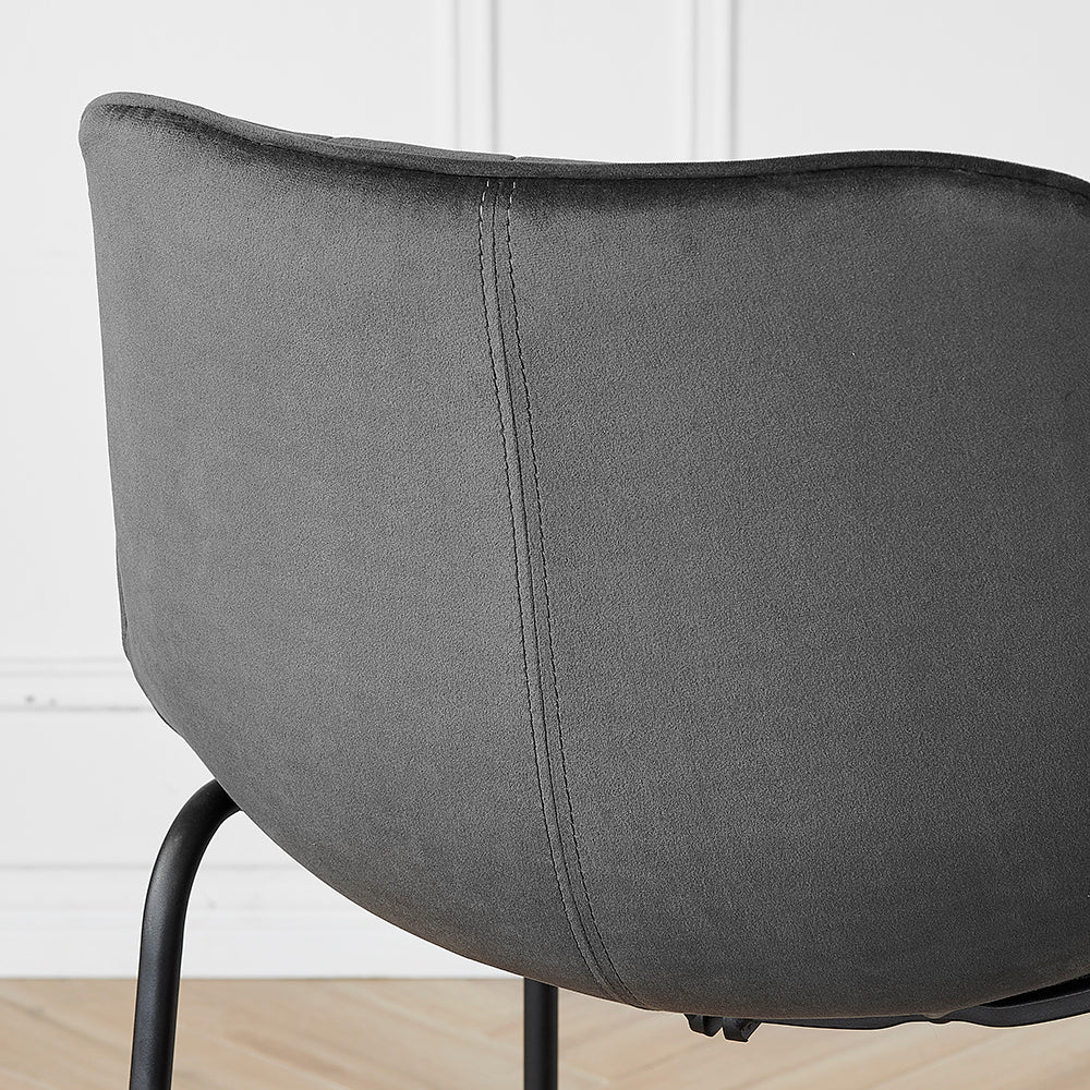 Ensemble de 2 tabourets de bar Sutton avec dossier cannelé (velours gris)