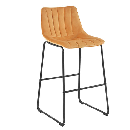 Ensemble de 2 tabourets de bar Sutton avec dossier cannelé (velours moutarde)