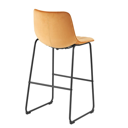 Ensemble de 2 tabourets de bar Sutton avec dossier cannelé (velours moutarde)