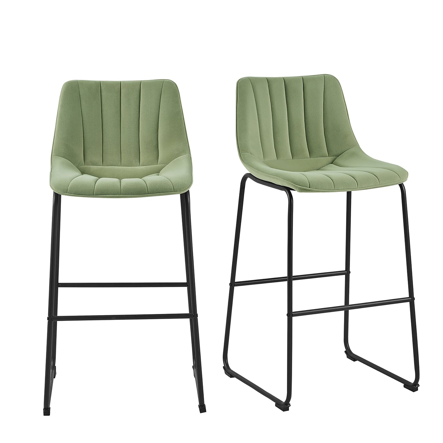 Ensemble de 2 tabourets de bar Sutton avec dossier cannelé (velours vert sauge)