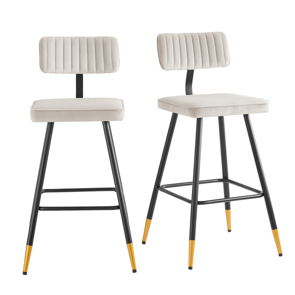 Ensemble de 2 tabourets de bar Charlecote en velours couleur champagne