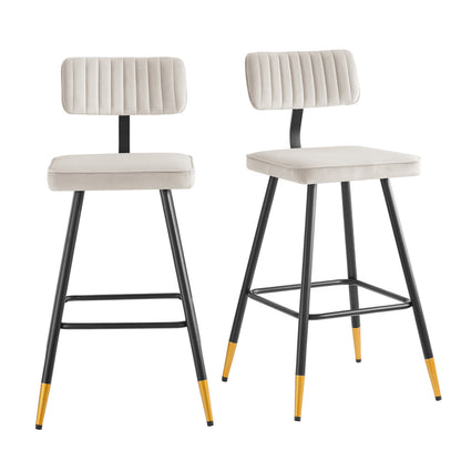 Ensemble de 2 tabourets de bar Charlecote en velours couleur champagne