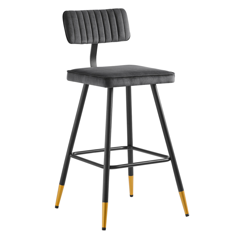 Ensemble de 2 tabourets de bar rembourrés en velours gris foncé Charlecote