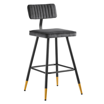 Ensemble de 2 tabourets de bar rembourrés en velours gris foncé Charlecote