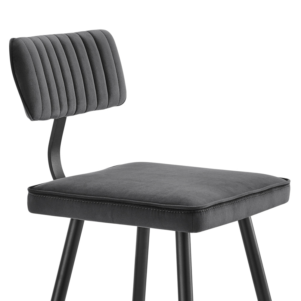 Ensemble de 2 tabourets de bar rembourrés en velours gris foncé Charlecote