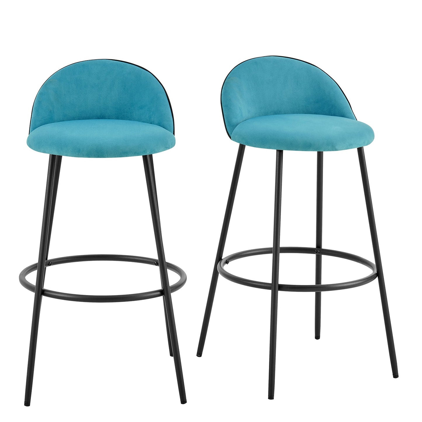 Lot de 2 tabourets de bar rembourrés en velours bleu avec passepoil contrasté Barton