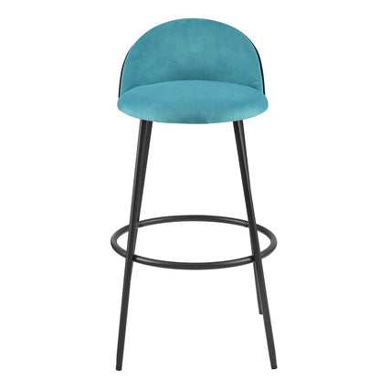 Lot de 2 tabourets de bar rembourrés en velours bleu avec passepoil contrasté Barton