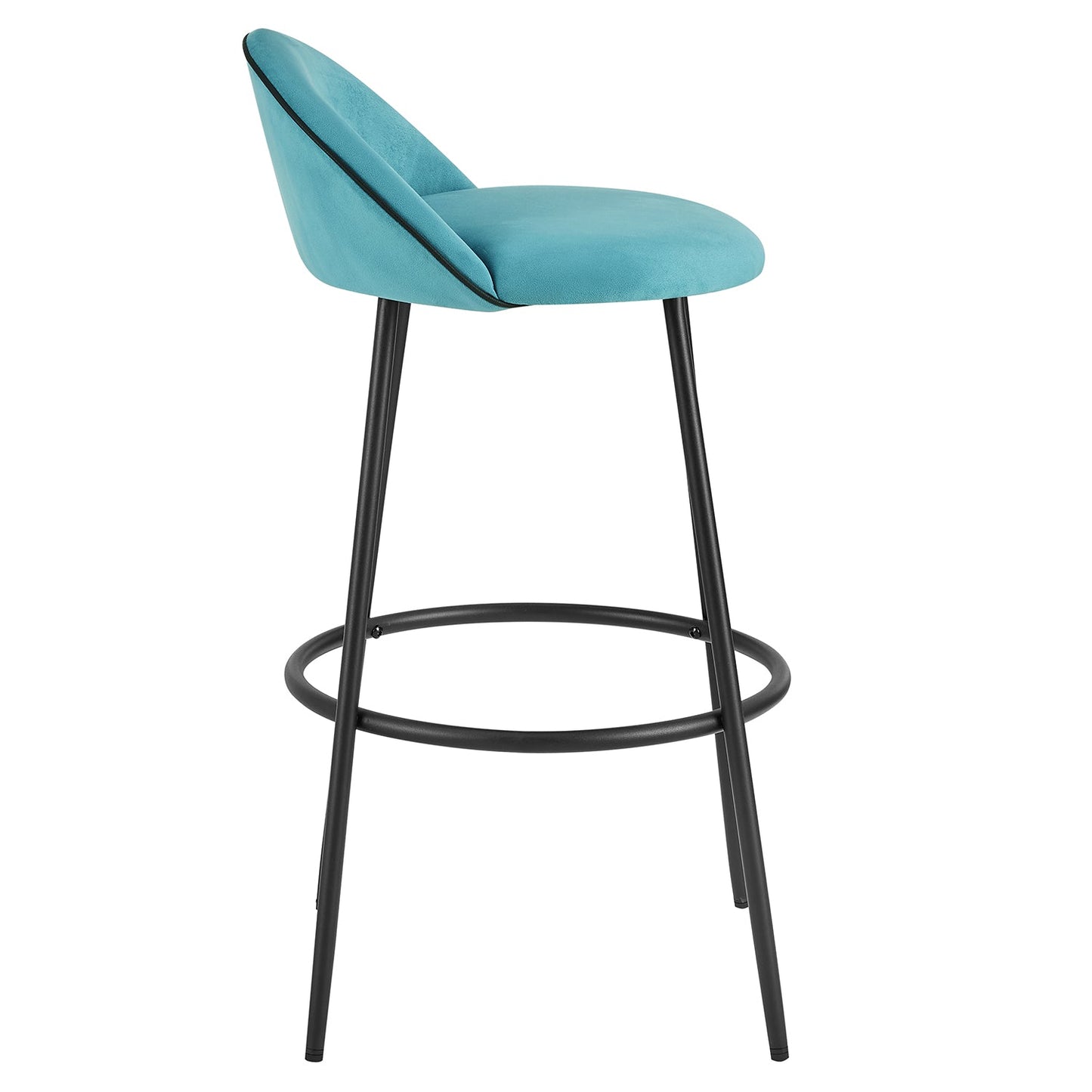 Lot de 2 tabourets de bar rembourrés en velours bleu avec passepoil contrasté Barton