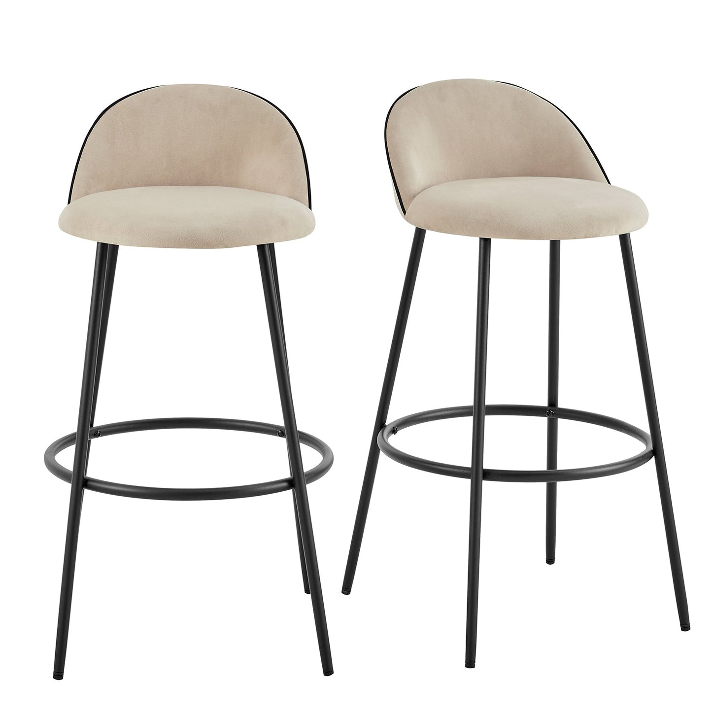 Lot de 2 tabourets de bar Barton en velours champagne avec passepoil contrasté