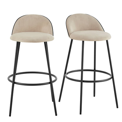 Lot de 2 tabourets de bar Barton en velours champagne avec passepoil contrasté