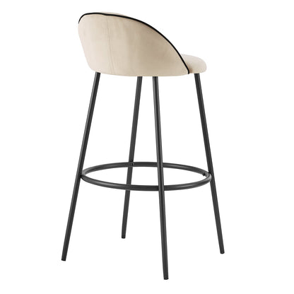 Lot de 2 tabourets de bar Barton en velours champagne avec passepoil contrasté