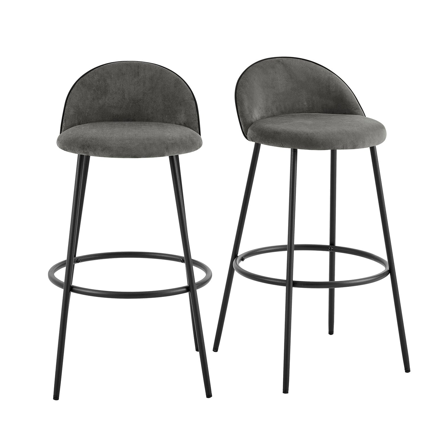 Lot de 2 tabourets de bar Barton en velours gris avec passepoil contrasté