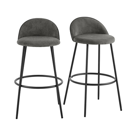 Lot de 2 tabourets de bar Barton en velours gris avec passepoil contrasté