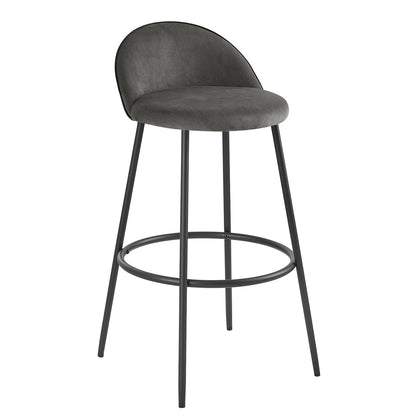 Lot de 2 tabourets de bar Barton en velours gris avec passepoil contrasté