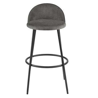 Lot de 2 tabourets de bar Barton en velours gris avec passepoil contrasté