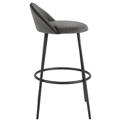 Lot de 2 tabourets de bar Barton en velours gris avec passepoil contrasté