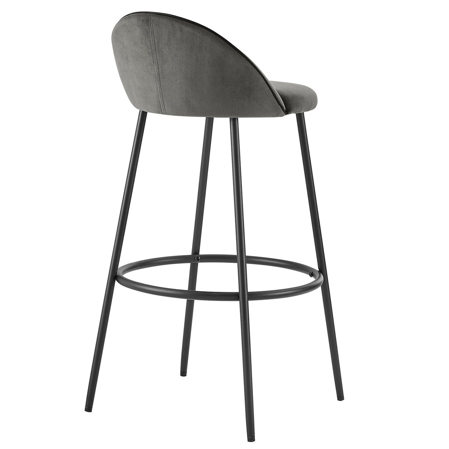 Lot de 2 tabourets de bar Barton en velours gris avec passepoil contrasté