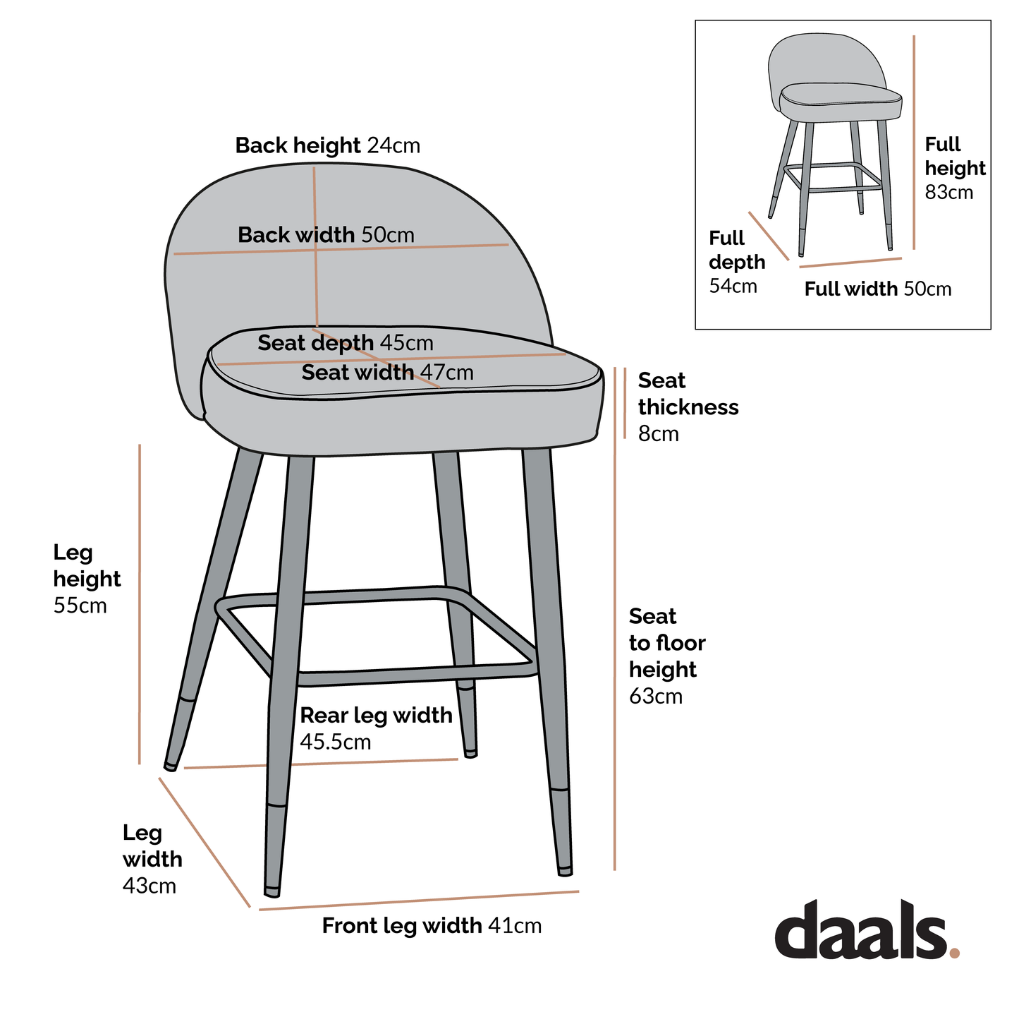 Lot de 2 tabourets de bar rembourrés en velours rose pâle plissé Miyae