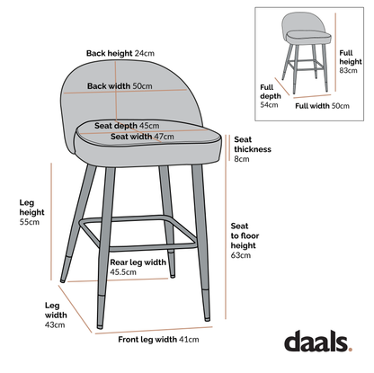 Lot de 2 tabourets de bar rembourrés en velours rose pâle plissé Miyae