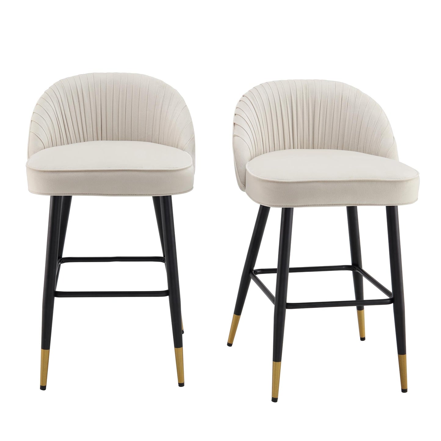 Lot de 2 tabourets de bar rembourrés en velours beige champagne plissé Miyae