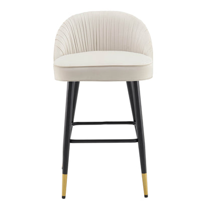 Lot de 2 tabourets de bar rembourrés en velours beige champagne plissé Miyae