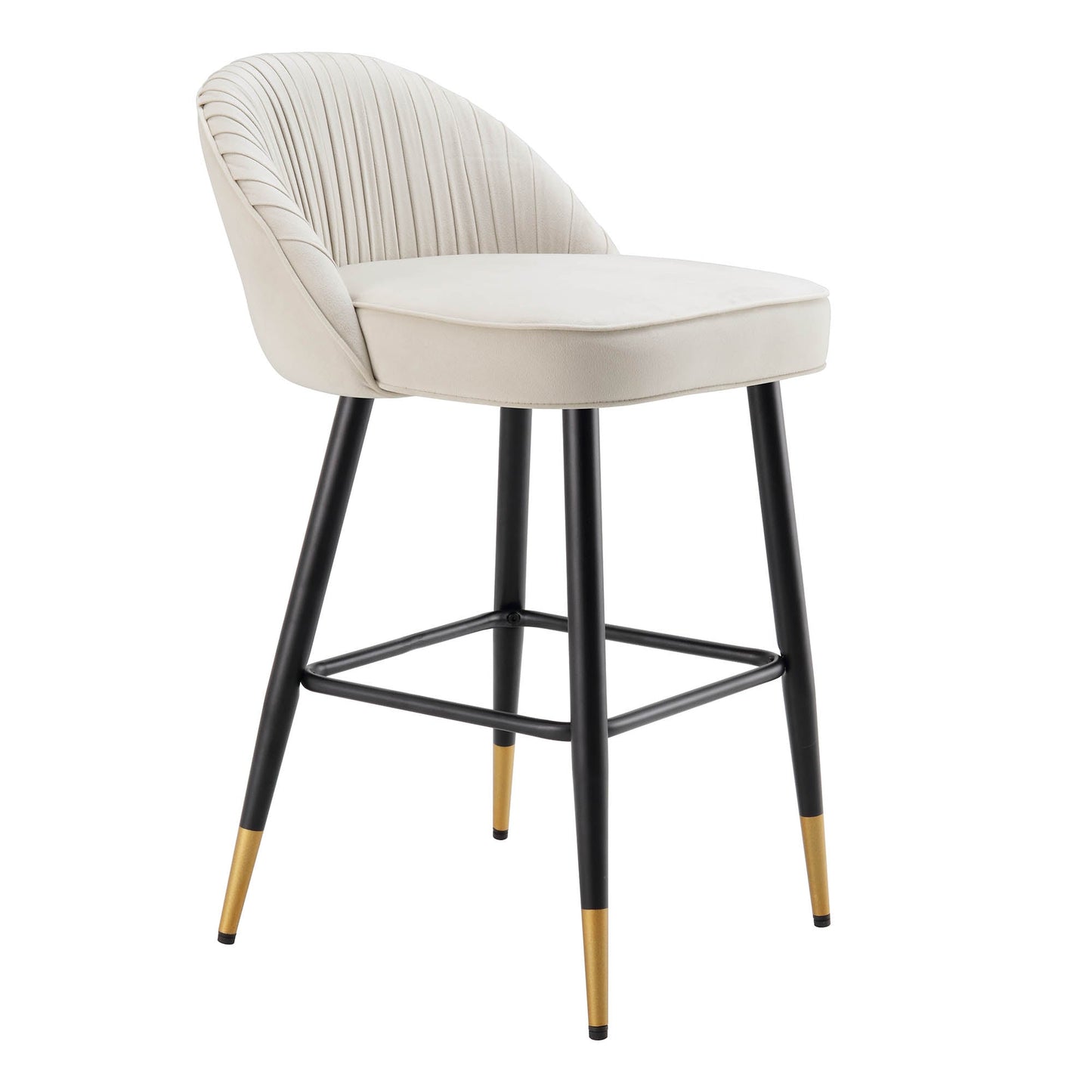 Lot de 2 tabourets de bar rembourrés en velours beige champagne plissé Miyae