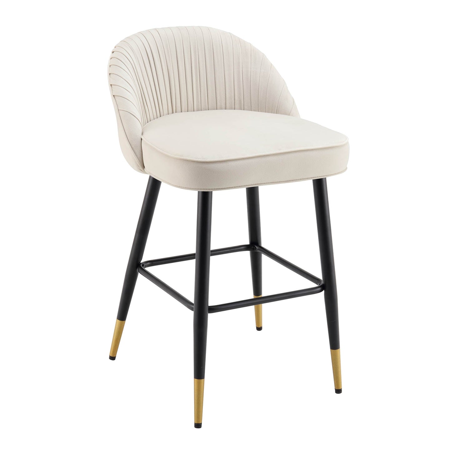 Lot de 2 tabourets de bar rembourrés en velours beige champagne plissé Miyae