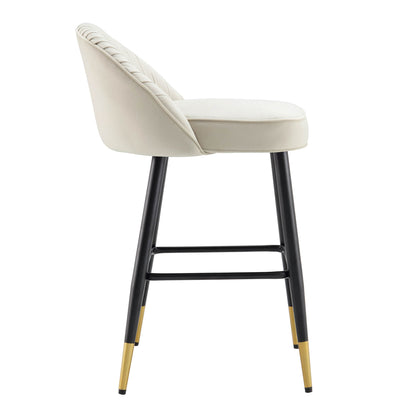 Lot de 2 tabourets de bar rembourrés en velours beige champagne plissé Miyae