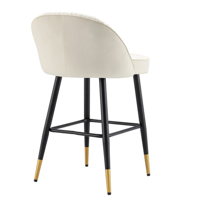 Lot de 2 tabourets de bar rembourrés en velours beige champagne plissé Miyae