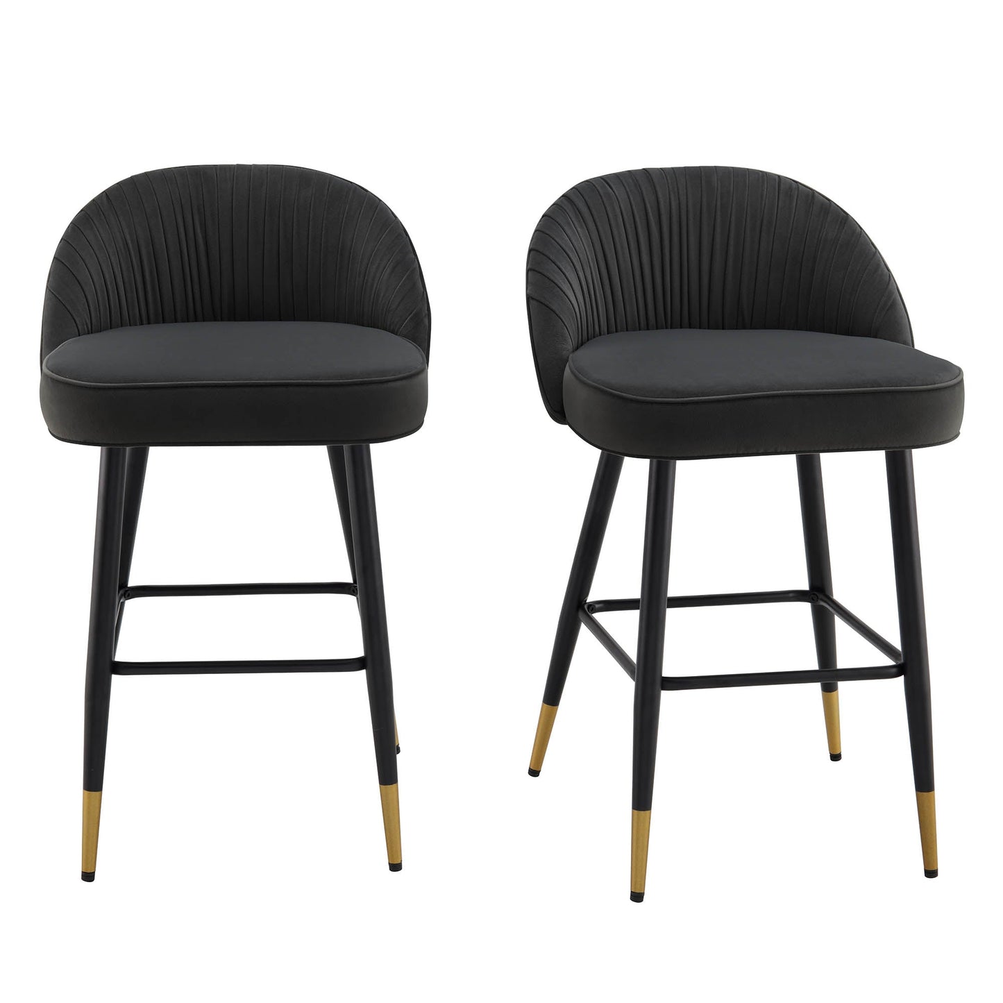 Ensemble de 2 tabourets de bar rembourrés en velours anthracite plissé Miyae