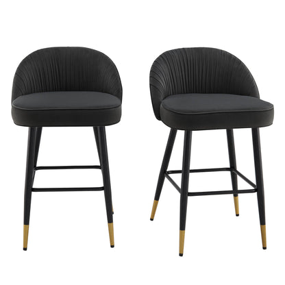 Ensemble de 2 tabourets de bar rembourrés en velours anthracite plissé Miyae
