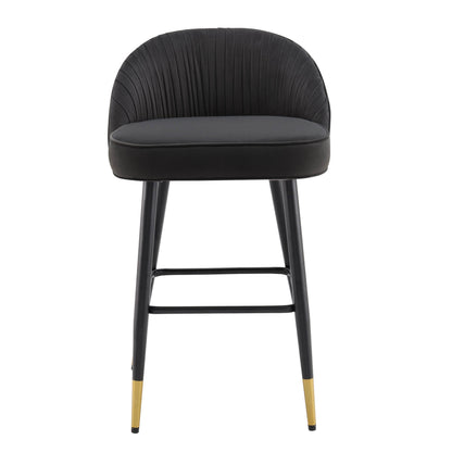 Ensemble de 2 tabourets de bar rembourrés en velours anthracite plissé Miyae