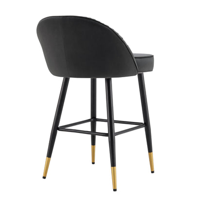 Ensemble de 2 tabourets de bar rembourrés en velours anthracite plissé Miyae