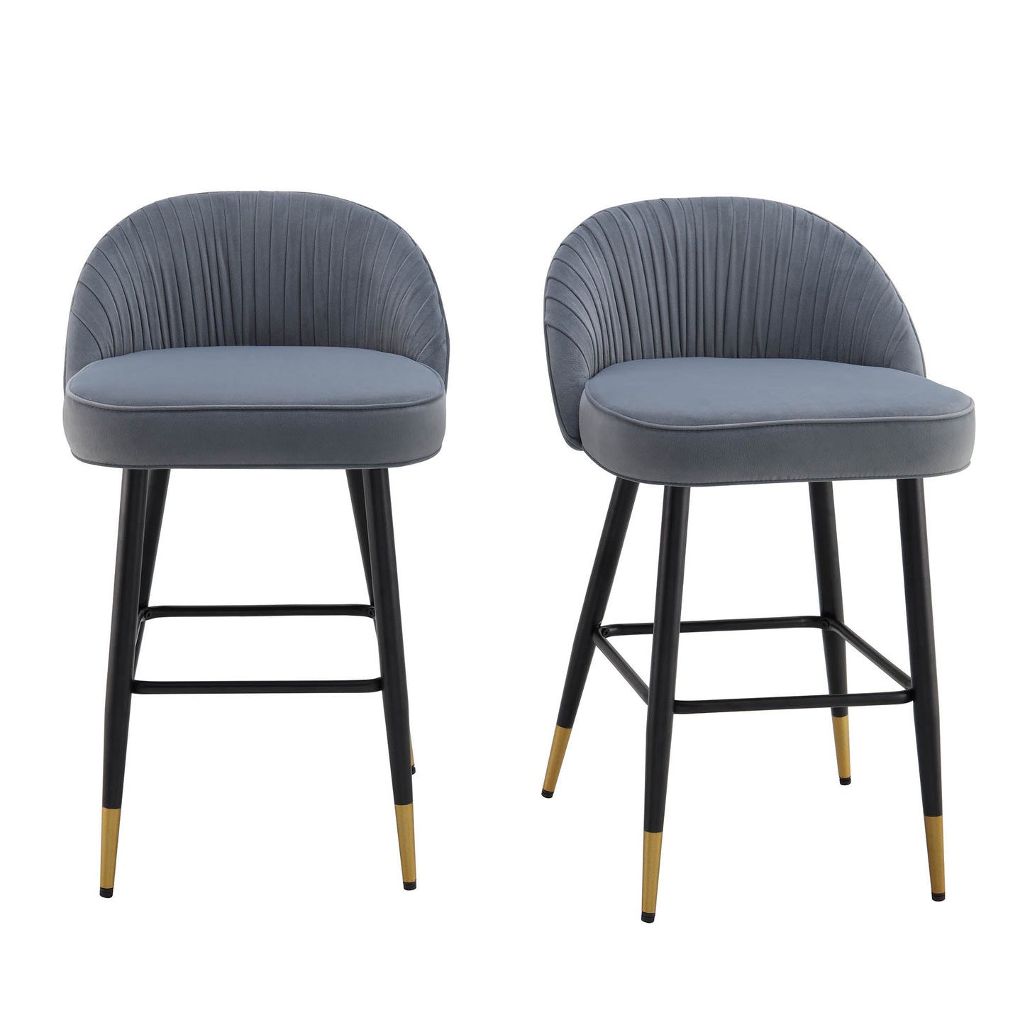 Lot de 2 tabourets de bar rembourrés en velours gris clair plissé Miyae