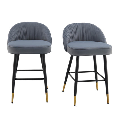 Lot de 2 tabourets de bar rembourrés en velours gris clair plissé Miyae