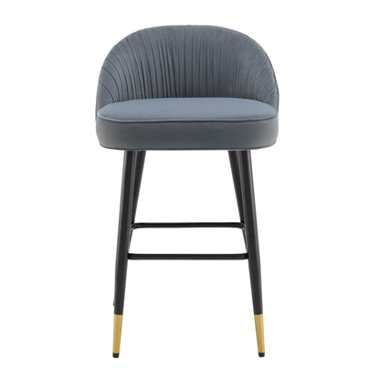 Lot de 2 tabourets de bar rembourrés en velours gris clair plissé Miyae