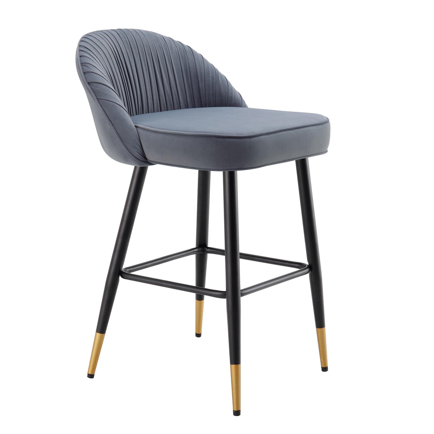 Lot de 2 tabourets de bar rembourrés en velours gris clair plissé Miyae